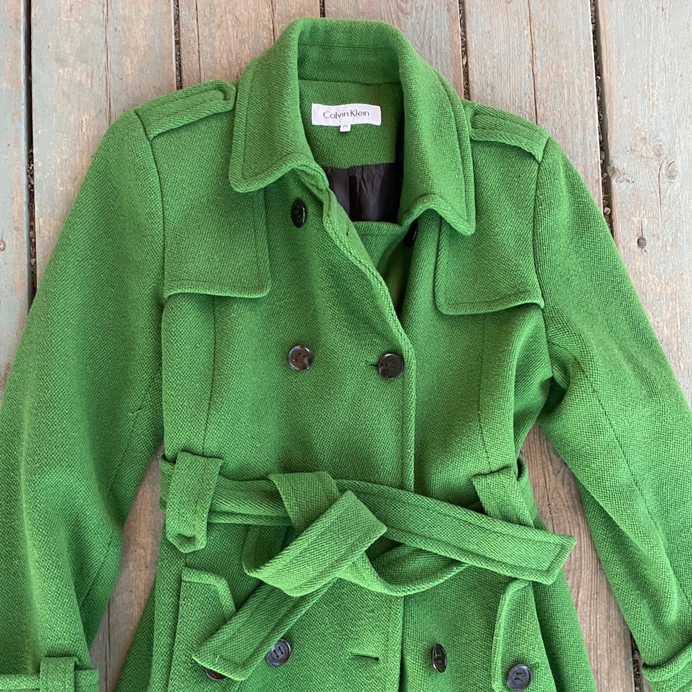 Calvin Klein belted green pea coat